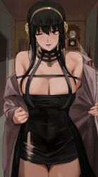 1girls bare_shoulders big_breasts black_dress black_hair breasts clothing coat female female_human hartman_hips hi_res human j@ck large_breasts latex light-skinned_female light_skin long_hair mature_female one_eye_closed pale-skinned_female pale_skin red_eyes rose slim_waist solo solo_focus source_request spy_x_family tagme thick_thighs thorn_princess variant variant_set wide_hips yor_briar yor_forger