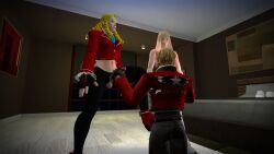 1boy 2futas 3d ball_fondling blonde_hair brown_eyes corset crossover emilie_de_rochefort fatal_fury femdom footjob footjob_with_legwear futa_on_male futadom futanari garou:_mark_of_the_wolves garry's_mod handjob jacket karin_kanzuki king_of_fighters midriff no_penetration purple_eyes rock_howard street_fighter street_fighter_alpha street_fighter_v tekken tekken_tag_tournament_2