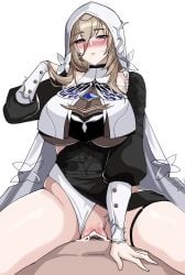 1boy 1girls aponia big_breasts blush cum cum_in_pussy cum_inside drogod_(artist) female hi_res highres honkai_(series) honkai_impact_3rd large_breasts male mole mole_under_eye nun nun's_habit purple_eyes sex thick thighs vaginal_penetration voluptuous