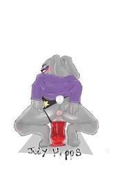 1girls animal_genitalia anthro anus ass_focus blush bottomless clothed clothed_masturbation clothing dildo dildo_in_pussy dildo_sitting female female_only furry judy_hopps masturbation panties panties_aside panty_pull pussy_juice raburesu_ simple_background solo solo_female solo_focus squatting vaginal_penetration white_background zootopia