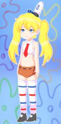 1girls blue_eyes female full_body genderswap genderswap_(mtf) humanization humanized long_hair personification rule_63 sleeveless sleeveless_shirt smooth_skin solo solo_female solo_focus spongebob_squarepants spongebob_squarepants_(character) twintails yellow_hair
