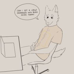 1:1 after_masturbation anthro biped bodily_fluids bottomless canid canine canis chair clothed clothing computer cum cum_on_own_snout cum_on_shirt domestic_dog echto embarrassed english_text erection fur furniture furry genital_fluids genitals hi_res holding_penis laptop looking_at_viewer male male_only mammal masturbation nude office_chair orange_clothing orange_shirt orange_topwear partially_clothed penis selective_coloring shirt solo text topwear