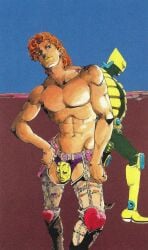 2boys abs color dio_brando hirohiko_araki hollow_out_pants joestar_birthmark jojo's_bizarre_adventure male_focus male_only mask official_art stand_(jjba) stardust_crusaders the_world underwear