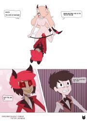 alastor_(hazbin_hotel) angry blush breasts charlie_morningstar_(hazbin_hotel) clothed_male_nude_female comic hazbin_hotel human male ohiekhe restrained smooth_skin