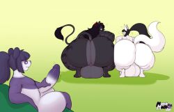 1boy 2futas anthro arguing black_fur black_hair blue_eyes furry futanari huge_ass huge_balls huge_cock jacking_off justcheezit male_masturbation martel_(megatome) meganemausu orange_eyes panda penis purple_eyes thick_thighs throbbing throbbing_penis twerking white_fur zhen_lu_(character)