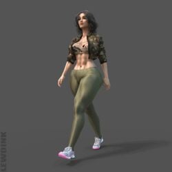 abs animated big_ass big_breasts big_butt brunette camo_print catwalk clothing jacket latina legging lewdink loop muscle nude sneakers thick thick_ass thick_thighs thighs toned toned_body top