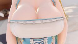 1girls 3d animated bare_shoulders breast_expansion breasts bursting_breasts cleavage close-up clothed clothes clothing expansion female female_only growth huge_breasts human human_only humanoid large_breasts pale-skinned_female rororenro short_playtime solo solo_female sound tagme video voice_acted