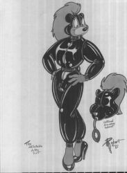 1990s 1993 1boy 20th_century anthro breath_play bulge bulge_through_clothing crossdressing english english_text fake_breasts furry furry_only greyscale inflatable latex mask original ponytail robert_bear rubber_mask sensory_deprivation traditional_media_(artwork) vawlkee