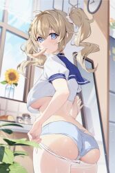 1girls 2022 absurd_res alternate_breast_size ass barbara_(genshin_impact) blonde_female blonde_hair blue_eyes bread breasts detailed_background female female_only food food_in_mouth genshin_impact hips houk1se1 houkiboshi_(mmjw7432) indoors kitchen large_ass large_breasts leggings leggings_down long_hair looking_at_viewer no_bra nun panties pantyhose pantyhose_pull pulling_down_pants sailor_collar sailor_uniform school_uniform slim_waist solo solo_female thighs twintails underboob white_panties white_pantyhose wide_hips