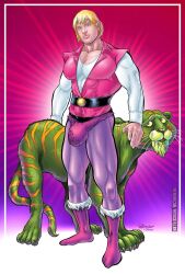 1male blonde_hair blonde_hair fully_clothed male male_focus male_only masters_of_the_universe muscular muscular_male patrick_fillion pecs prince_adam tiger