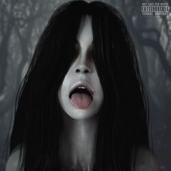 1girls 3d fatterrocker female ghost ghost_girl hair hair_covering_eye long_hair open_mouth pale-skinned_female pale_skin the_ring tongue tongue_out yamamura_sadako