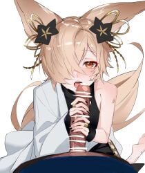 2boys absurdres animal_ears axescr bangs bar_censor bare_shoulders black_flower black_nails blonde_hair blush bridal_gauntlets brown_eyes censored collar collarbone commentary cuffs cum erection erune eyelashes eyeshadow femboy fingernails flower fox_boy fox_ears fox_tail girly granblue_fantasy hair_flower hair_ornament hair_over_one_eye hair_ribbon handjob hands_up heart heart-shaped_pupils hi_res highres interspecies japanese_clothes jewelry kneeling kou_(granblue_fantasy) long_hair long_sleeves looking_at_viewer looking_up makeup male male_focus male_only multiple_boys nail_polish nose_blush off_shoulder one_eye_covered open_mouth otoko_no_ko parted_bangs penis pov red_eyeshadow ribbon saliva sidelocks single_bare_shoulder sweat swept_bangs symbol-shaped_pupils tail teeth tongue transparent_background trap upper_teeth yaoi