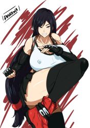 1girls artist_name artist_signature attack big_breasts black_hair black_legwear breasts collarbone confident duo_kawa erect_penis erection_under_clothes feet_out_of_frame female female female_only final_fantasy final_fantasy_vii fingerless_gloves gloves hair_between_eyes large_breasts legwear light-skinned_female light_skin long_hair looking_at_viewer muscular muscular_female muscular_legs nipples oppai red_eyes red_shoes shoes skirt smile solo solo_female solo_focus teeth tied tied_hair tifa_lockhart very_long_hair