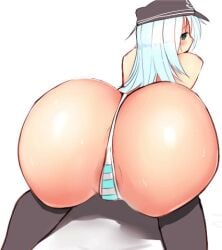 eyebrows_visible_through_hair gif hibiki_(kantai_collection) kantai_collection katsuten loop panties simple_background striped_panties thick_ass white_background