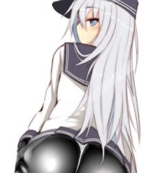 eyebrows_visible_through_hair gif hibiki_(kantai_collection) kantai_collection katsuten looking_at_viewer looking_back loop panties pantyhose simple_background tagme thick_ass white_background white_hair