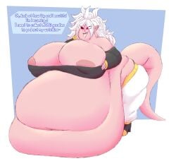 1girls android_21 areolae bbw belly big_belly big_breasts breasts dragon_ball dragon_ball_z fat female huge_belly huge_breasts majin_android_21 morbidly_obese obese overweight pink_skin solo_female ssbbw sunsleptos white_hair