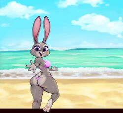 ass beach big_ass big_breasts big_butt breasts bubble_butt female fur furry furry_only huge_ass judy_hopps looking_back medium_breasts nebssik rabbit shortstack solo swimsuit tagme tail thick_thighs wide_hips zootopia