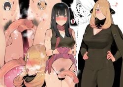 2021 2futas age_difference balls big_breasts big_penis blonde_female blonde_hair blush breasts bulge clothed clothing cock_hungry cock_shock cynthia_(pokemon) dawn_(pokemon) duo erection fully_clothed futa_on_futa futa_only futa_with_futa futanari human iku_(ikuchan_kaoru) imminent_oral light-skinned_futanari light_skin mostly_clothed musk musky_balls musky_cock nintendo older_futanari one_eye_covered pale_skin penis penis_awe penis_envy penis_size_difference penises_touching pokemon pokemon_dppt pubic_hair shocked skirt skirt_lift standing steam surprised testicles tongue tongue_out uncensored uncut younger_futanari