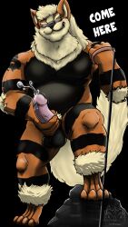 anthro arcanine bodily_fluids cum ejaculation emarcanine erection eros_thedragon eyewear game_(disambiguation) genital_fluids genitals glasses hi_res leash male male_only masturbation nintendo penis pokemon pokemon_(species) solo testicles uncensored video_games