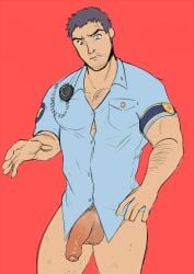 balls booty_electric dojima_ryotaro facial_hair male male_only muscles muscular pantsless penis persona_4 shirt solo