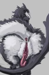 2022 anthro anus ass clitoral_hood female fur genitals grey_body grey_fur looking_at_viewer looking_back mammal nude prehensile_clitoral_hood presenting presenting_anus presenting_hindquarters presenting_pussy pussy raised_tail rear_view sergal solo white_body white_fur yamagah