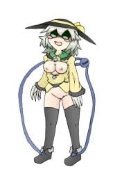 1girls blush crazy_eyes crazy_smile creepy female female_focus female_only green_eyes green_hair hat koishi_komeiji koishi_komeiji's_heart-throbbing_adventure large_breasts nekonekon1 pussy sharp_fingernails solo_female solo_focus standing touhou vagina