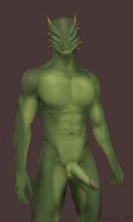 2020 abs anthro argonian athletic athletic_anthro athletic_male balls bethesda_softworks biceps blue_eyes claws digital_media_(artwork) erection finger_claws foreskin genitals glans green_balls green_body green_claws green_penis green_scales humanoid_genitalia humanoid_penis lizard male male_focus male_only multicolored_body muscular muscular_anthro muscular_male nude pecs penis pink_glans reptile retracted_foreskin scales scalie slim solo spikes teeth the_elder_scrolls two_tone_body victory_clint video_games