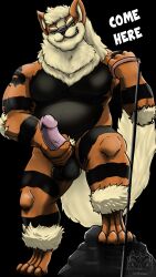 anthro arcanine emarcanine erection eros_thedragon eyewear game_(disambiguation) genitals glasses hi_res leash male male_only masturbation nintendo penis pokemon pokemon_(species) solo testicles video_games