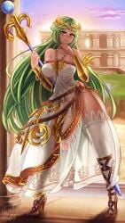 1futa breasts clothed clothing dress erection fully_clothed futa_only futanari gladiator_sandals goddess green_eyes green_hair high_heels horny huge_cock human kid_icarus kid_icarus_uprising large_breasts light-skinned_futanari light_skin long_hair necklace nenerhea nintendo palutena penis penis_under_dress solo staff standing thick_thighs thighhighs wide_hips