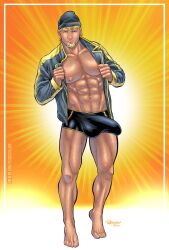 1male abs blonde_hair class_comics facial_hair golden_boy_(class_comics) jacket male male_focus male_only patrick_fillion solo solo_male tyler_bristol underwear