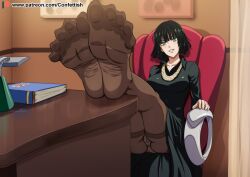 1girls ass bangs big_breasts blush bob_cut breasts busty cameltoe chair clothed clothing coat confettish dark_green_hair desk dress eye_contact eyelashes feet feet_on_desk feet_together feet_up female female_focus female_only foot_fetish foot_focus footwear fringe fubuki_(one-punch_man) green_eyes green_hair heroine legs legs_together legs_up light-skinned_female light_skin lips lipstick long_sleeves looking_at_viewer medium_hair necklace office one-punch_man panties pantyhose plump plump_labia pussy_bulge short_hair sitting sitting_on_chair skirt smile smiling smiling_at_viewer socks solo solo_female solo_focus the_dark_mangaka thighs tight_clothing toes underwear upskirt wanderwander_(artist)