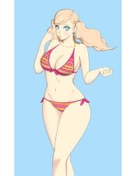 ann_takamaki big_ass big_breasts bikini blonde_female blonde_hair blue_eyes breasts cleavage eyewear_on_head large_breasts nahone_peko persona persona_5 sunglasses sunglasses_on_head swimsuit teenager thick_thighs thin_waist twintails wide_hips