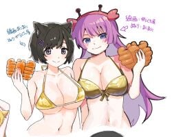 artist_request bakemonogatari bikini garakutaya_(grktya0831) golden_bikini hanekawa_tsubasa large_breasts monogatari_(series) senjougahara_hitagi tagme