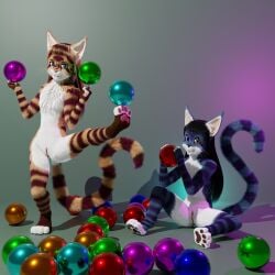 1:1 3d_(artwork) absurd_res akaris anthro ayvakuri bakrin blender_cycles digital_media_(artwork) duo felid feline female fur genitals hair hi_res intersex intersex/female long_hair male mammal nude pawpads purple_body purple_fur pussy ryuukei8569 slim striped_body striped_fur stripes white_body white_fur