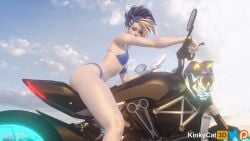 1girls 3d akali akali_jhomen_tethi bikini blue_bikini blue_eyes blue_hair day earrings female female_focus female_only holding_phone k/da_all_out_akali k/da_all_out_series kinkykatt3d league_of_legends light-skinned_female light_skin looking_at_viewer makeup motorcycle multicolored_hair outdoors pinup riot_games sitting sitting_on_motorcycle solo solo_female solo_focus summer swimsuit