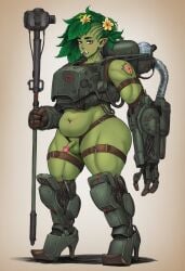 ai_assisted ai_generated armor fantasy femboy girly green_skin greyscaler holding_weapon large_penis large_testicles leaf_hair male male_only orc orc_male plant_humanoid pose solo solo_male thick_thighs weapon wide_hips world_of_lust:_the_spire