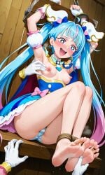 1girls ai_generated barefoot blue_eyes blue_hair breasts cure_sky feet female foot_fetish foot_focus heroine_in_trouble hirogaru_sky!_precure kite_gt light-skinned_female light_blue_hair light_skin magical_girl nipples panties precure pretty_cure restrained small_breasts soles sora_harewataru striped_panties tickle_torture tickling toei_animation toes twintails