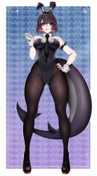1girls 2024 absurd_res asmodea_(artist) black_hair bunny_ears bunnysuit detached_collar ellen_joe female female_only full_body hairclip hand_on_hip lollipop_in_mouth looking_at_viewer mihoyo necktie pantyhose pink_eyes pink_hair shark_girl shark_tail solo tail thick_thighs two_tone_hair wrist_cuffs zenless_zone_zero