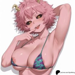 1girls ai_generated areola_slip arm_behind_head armpits ashido_mina bangs bikini blush boku_no_hero_academia breasts collarbone female finger_to_mouth hi_res high_quality high_resolution highres horns huge_breasts large_breasts light lips looking_at_viewer micro_bikini mina_ashido my_hero_academia nipple_slip nipples nose opal_nemy patreon_logo patreon_url patreon_username pink_hair plain_background self_upload shadow shiny shiny_clothes shiny_hair shiny_skin short_hair simple_background solo swimsuit teeth tongue tongue_out upper_teeth_only watermark white_background yellow_eyes