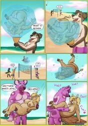 african_wild_dog anthro ass beach border_collie canid canine canis carrying_another collie comic dialogue domestic_dog domestic_pig duo female food frozen genitals group herding_dog hi_res ice_cream_cone male male/female mammal melting nude pastoral_dog pickles-hyena pussy sex sheepdog sport suid suine sus_(pig) trio upside-down volleyball wild_boar