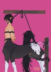 anal anal_sex anus arms_tied balls big_dildo bit_gag blindfold bondage bound chastity_cage chastity_device dildo dildo_in_ass dildo_insertion equestrian_bondage equid equid_taur equine equine_anus equine_taur gag gagged genitals hands_behind_back hi_res hooves horse horse_taur humanoid_pointy_ears legs_tied male mammal mammal_taur object_in_ass penetration pink_background pointy_ears puffy_anus reins sex_toy sex_toy_in_ass sex_toy_insertion simple_background smooshkin solo submissive submissive_male submissive_taur taur