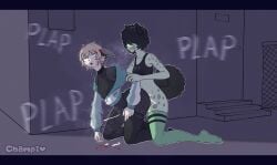 2boys 2male alley alleyway background bleeding blood_on_face blood_stain casual champaanimation choker clothed_sex clothing collar commission cum cum_inside cumming dead death defeated doggy_style empty_eyes femboy fishnets from_behind gore guro kneeling leotard male/male onomatopoeia original_character questionable_consent rape raped rough_rape rough_sex snuff stabbed thighhighs twitching