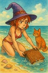 1girls ai_generated auburn_hair beach beach_background belly_button bikini carrot_(pepper&carrot) chatgpt(ai) closed_mouth female medium_breasts open_eyes pepper&carrot pepper_(pepper&carrot) red_bikini red_bikini_bottom red_bikini_top sea sea_background seashell seaside witch wizard_hat