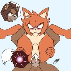 1boy 1girls 2k blush brown_body commission cum cum_in_pussy cum_inside drawing female fertilization first_time first_time_sex fox fox_ears full_nelson full_nelson_(legs_held) furry image lion lion_ears looking_down male moan moaning moaning_in_pain mobian_(species) moonstar_art oc orange_body original_character ovum sex sonic_(series) sperm sperm_meets_ovum