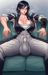 1futa bethesda_softworks big_breasts black_hair blue_eyes breasts bulge bulge_through_clothing cleavage clothed clothing fallout fully_clothed futa_only futanari huge_breasts human intersex light-skinned_futa light_skin noriakis_art original_character solo