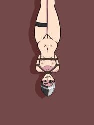 1girls bondage box_tie egirl female oc rope rope_bondage self_upload small_breasts subkate suna_(subkate) suspension upside-down white_and_black_hair