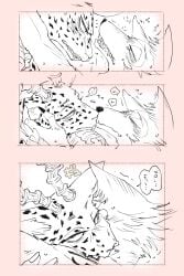 2:3 absurd_res anal anal_sex antelope anthro beastars bovid canid canine canis comic felid gazelle hi_res hybrid legoshi_(beastars) leopard male male/male mammal melon_(beastars) pantherine passionate_kissing penetration sex slpwk7_(artist) text translation_request wolf