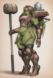 ai_assisted ai_generated armor fantasy femboy girly green_skin greyscaler holding_weapon large_penis large_testicles leaf_hair male male_only orc orc_male plant_humanoid pose solo solo_male thick_thighs weapon wide_hips world_of_lust:_the_spire