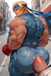 ai_generated anal anal_sex anal_through_clothes ass axel_stone bara big_ass big_ass_(male) big_butt blonde_hair bubble_butt clothed_sex dudebooty17 gay male male_only outdoor_sex outdoors penetration_through_clothes power_bottom public_sex smirk streets_of_rage streets_of_rage_4 yaoi