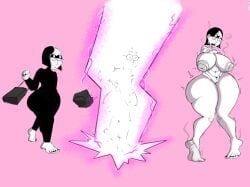 bimbo bimbofication black_hair comic_page fanart feet garlicjrart gender_transformation huge_nipples hyper hyper_hips pale-skinned_female pale-skinned_male pale_skin sketch thunder_thighs transformation voraciouscake